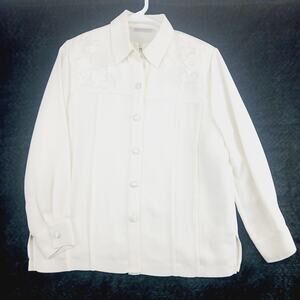Blouse Set Ivory Embroidered Quiet Luxury Minimalist Old $ Mob Wife NWOT Sz PM